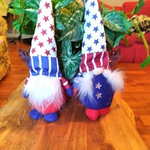 2 darling patriotic gnomes, red, white and blue,